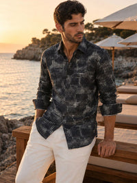 Eszett Geometric Printed Spread Collar Pure Cotton Shirt