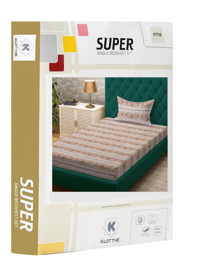 KLOTTHE Beige Floral Cotton Single Bedsheets