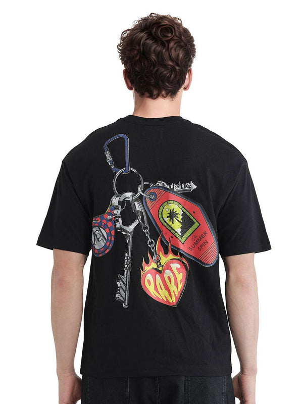 RARE RABBIT Men Graphic Printed Round Neck Cotton Oversized T-shirt