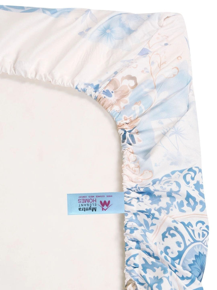 Myntra Elegant Homes Blue Geometric 400 TC Cadar dengan 2 Sarung Bantal