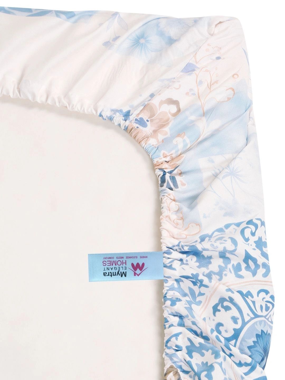 Myntra Elegant Homes Blue Geometric 400 TC Cadar dengan 2 Sarung Bantal