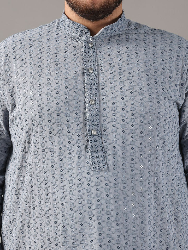SOJANYA PLUS Plus Size Men Ethnic Motifs Embroidered Pure Cotton Straight Kurta & Pyjamas