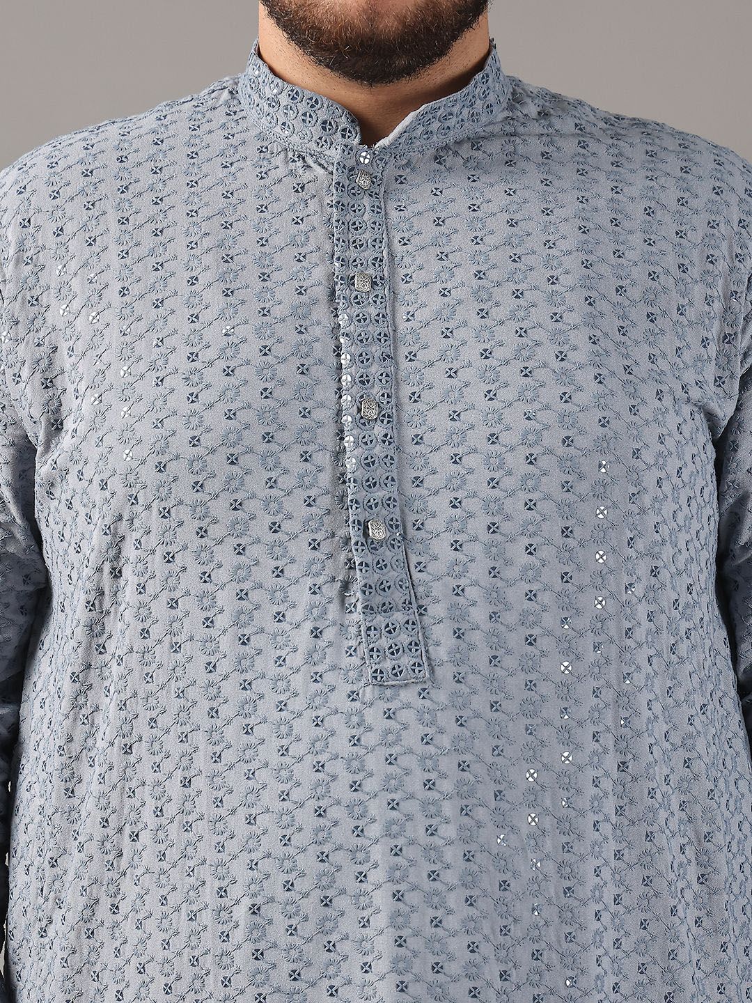 SOJANYA PLUS Plus Size Men Ethnic Motifs Embroidered Pure Cotton Straight Kurta & Pyjamas