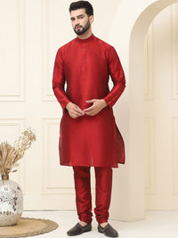 SOJANYA Mandarin Collar Silk Cotton Kurta With Churidar & Woven Design Nehru Jacket