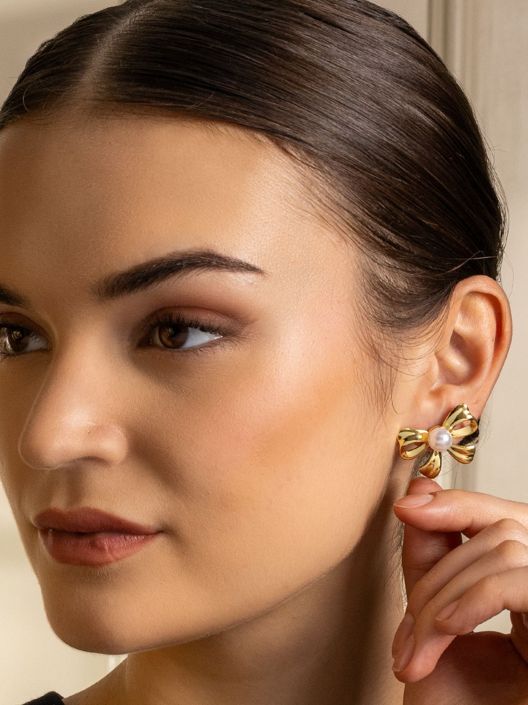VOGUE PANASH Keluli Tahan Karat 18K Mutiara Bersalut Emas Manik Kontemporari Stud