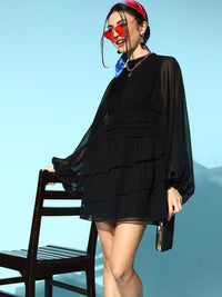 Berrylush Bishop Sleeve Georgette Fit & Flare Dress