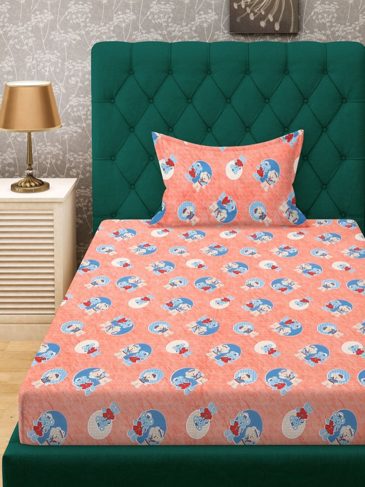 KLOTTHE Kanak-kanak Bercetak Jingga & Biru 400 TC Kapas Tulen Cadar Single 2.25 m X 1.50 m