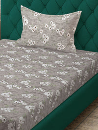 Myntra Elegant Homes Grey Floral Pure Cotton Breathable 400 TC Single Superfine Bedsheet with a Pillow Cover-59 x 87 inches