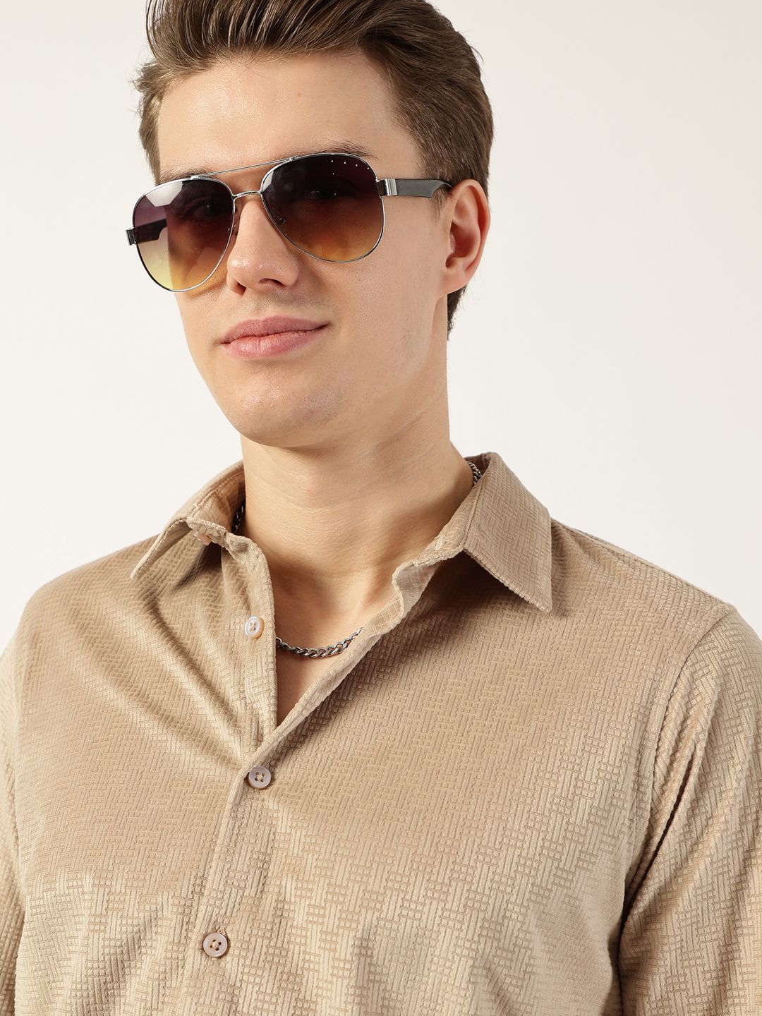 Thomas Scott Men Classic Spread Collar Textured Solid Slim Fit Casual Shirt