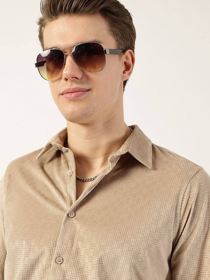 Thomas Scott Men Classic Spread Collar Textured Solid Slim Fit Casual Shirt