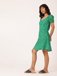 DressBerry Girlish Bloom Sweetheart Neck Puff Sleeves A-Line Dress