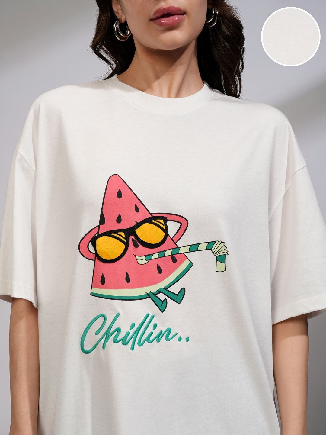 Street By Tokyo Talkies Women Solid Oversized Fit Chest and Back Print T-shirt