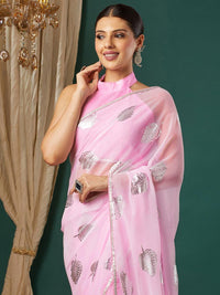 KALINI Pink Pure Georgette Embellished Sarees
