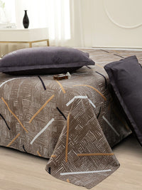 Story@home Coffee Brown Abstract Printed 240 TC Satin Finish Queen Bedsheet Set