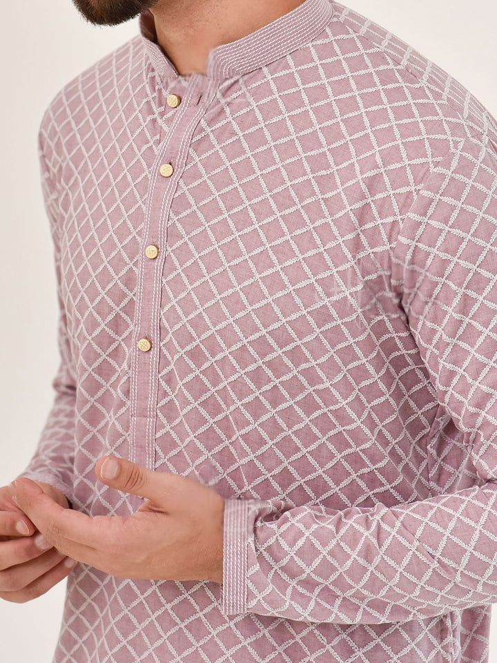 House of Chikankari Men Blue Cotton Embroidered Kurta