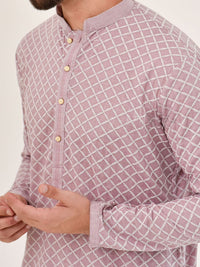 House of Chikankari Men Blue Cotton Embroidered Kurta