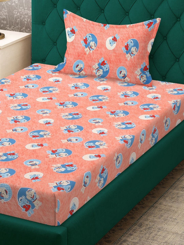 Myntra Elegant Homes Orange Printed 400 TC Cotton Single Bedsheet Set 2.25 m x 1.50 m