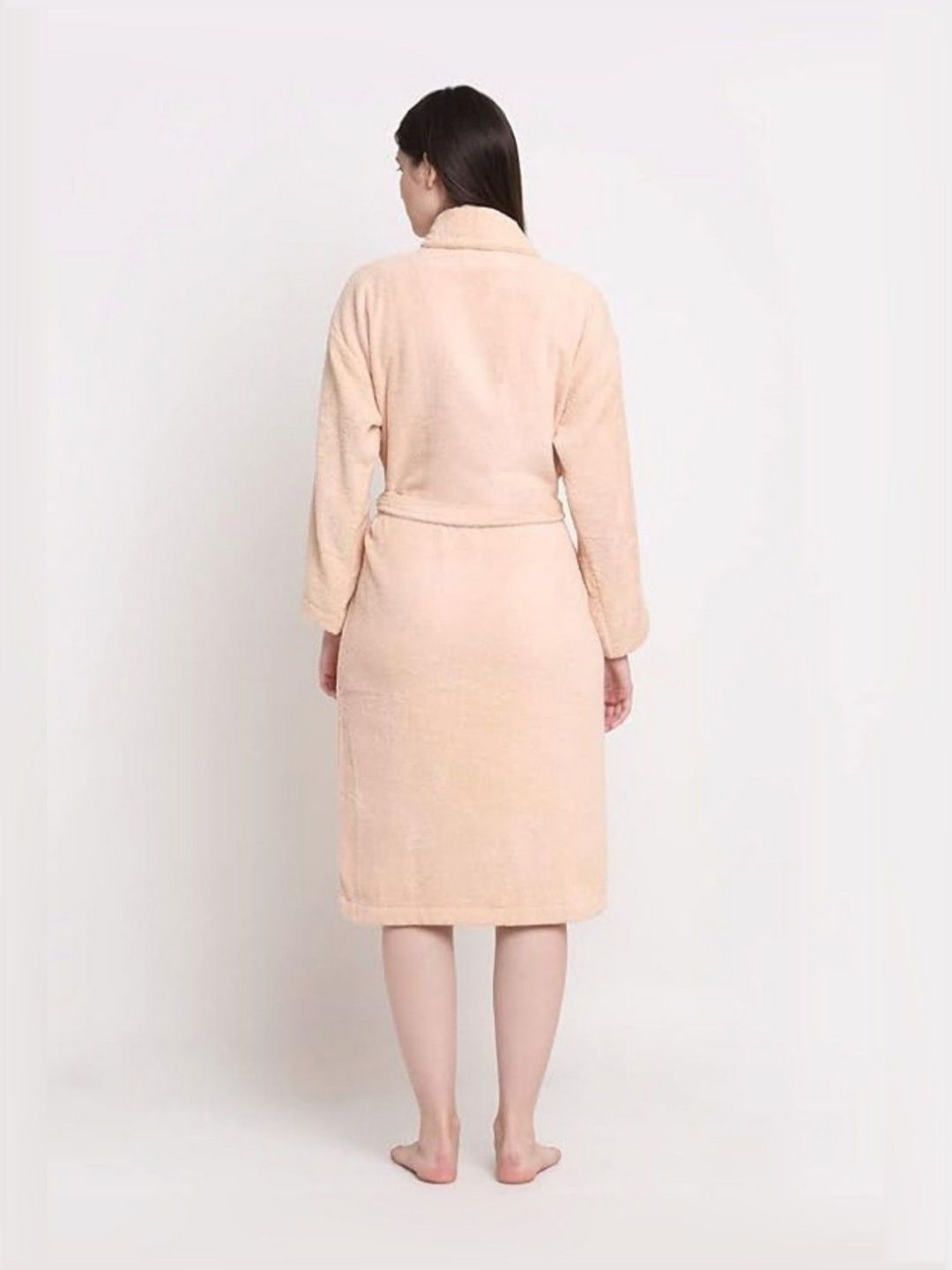 BOMBAY DYEING Peach-Coloured Pure Cotton Long Sleeve Bath Robe With Waist Belt