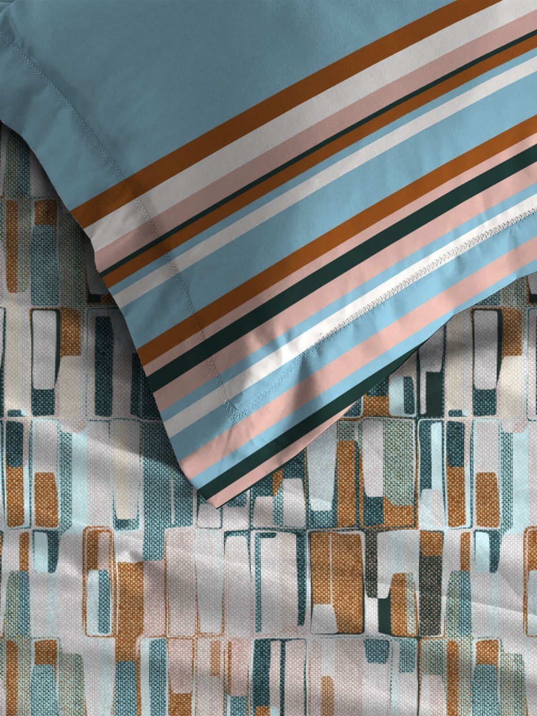 MYTRIDENT Crossroads Blue Dusk & Dawn Flat 144TC Queen Cotton Bedsheet Set