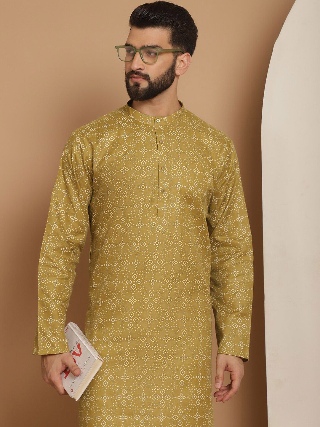Kurta Biasa Motif Etnik Anouk Bercetak Kolar Mandarin Panjang Lutut dengan Churidar
