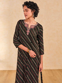 Global Desi Bandhani Printed Mirror Work Straight Kurta