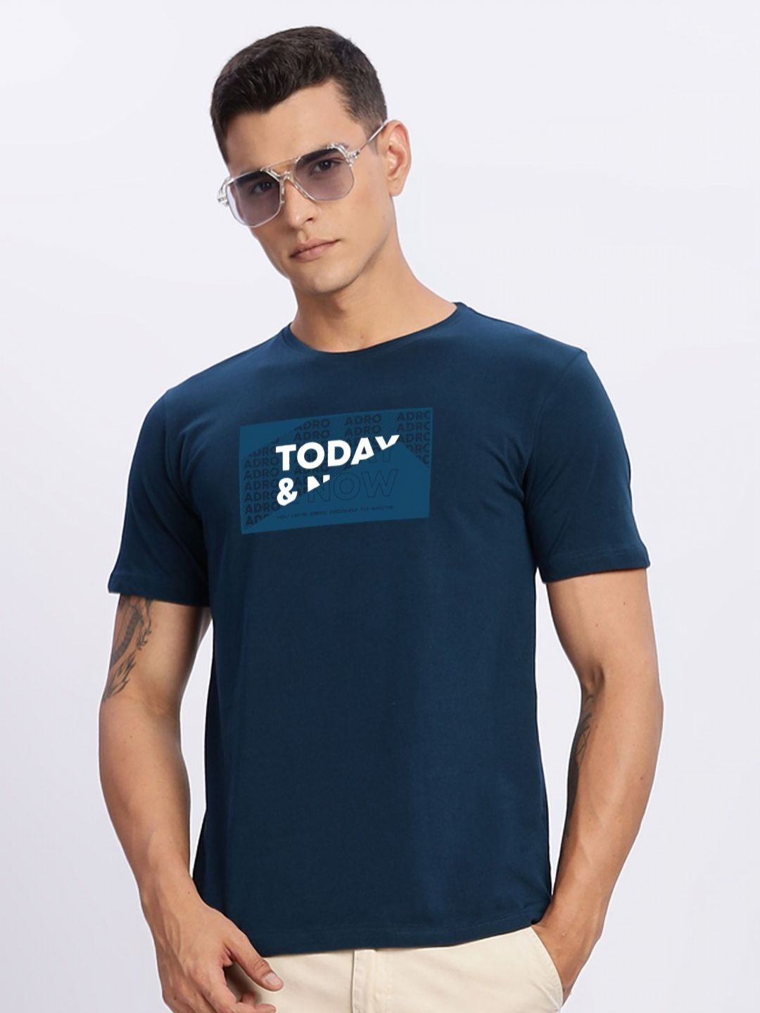 ADRO Men Typography Printed Round Neck Cotton T-shirt