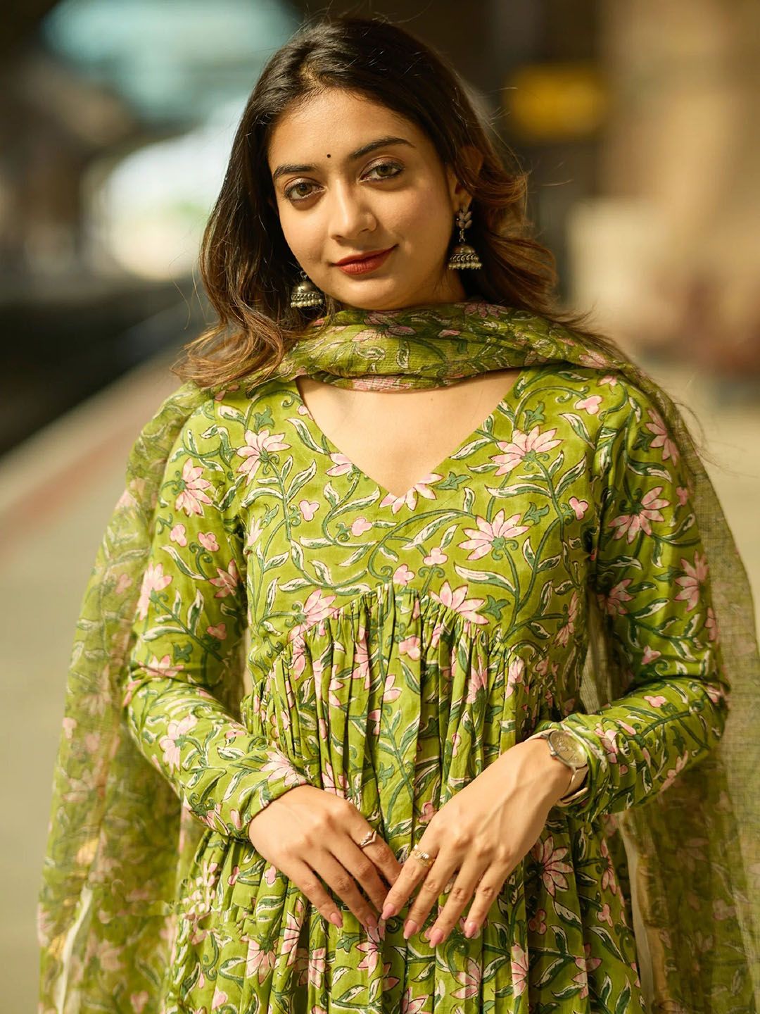 KALINI Women Floral Printed Anarkali Kurta with Trousers & Dupatta