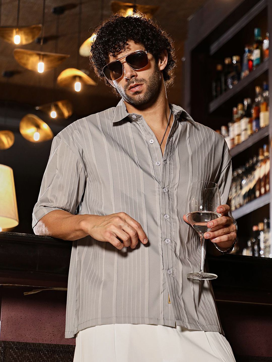 Campus Sutra Men Classic Oversized Fit Spread Collar Textured Casual Shirt