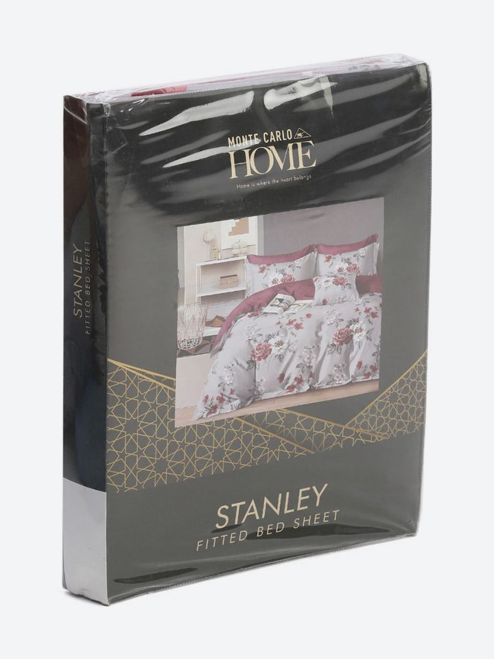 Monte Carlo Stanley Magenta & Grey Floral Printed 144 TC King Bedsheet Set 1.85 m x 1.95 m