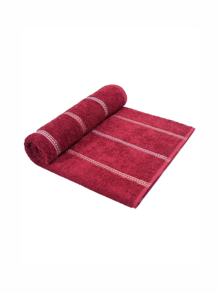 MYTRIDENT Maroon & White Striped Cotton 450 GSM Bath Towel