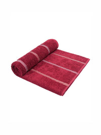 MYTRIDENT Maroon & White Striped Cotton 450 GSM Bath Towel