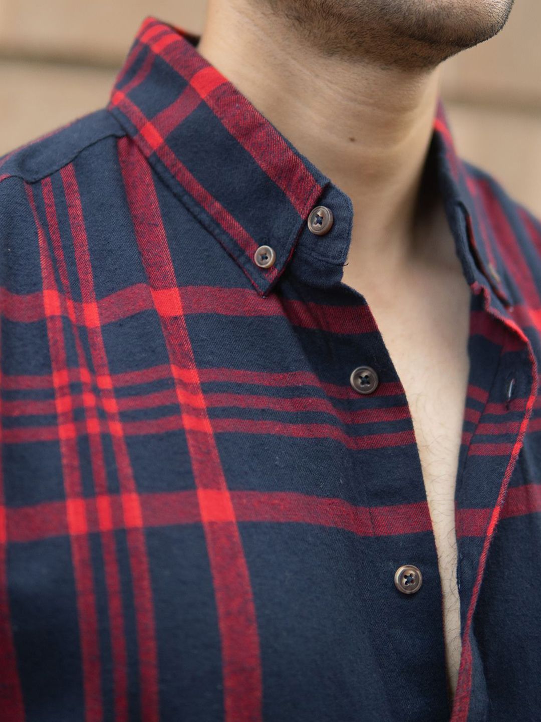 Powerlook Men Tartan Checked Spread Collar Cotton Casual Shirt