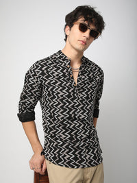 VASTRADO Chevron Ikat Printed Mandarin Collar Straight Short Kurta