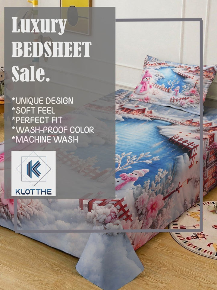 KLOTTHE White Cartoon Characters Polycotton Regular 300 TC Single Fine Bedsheets