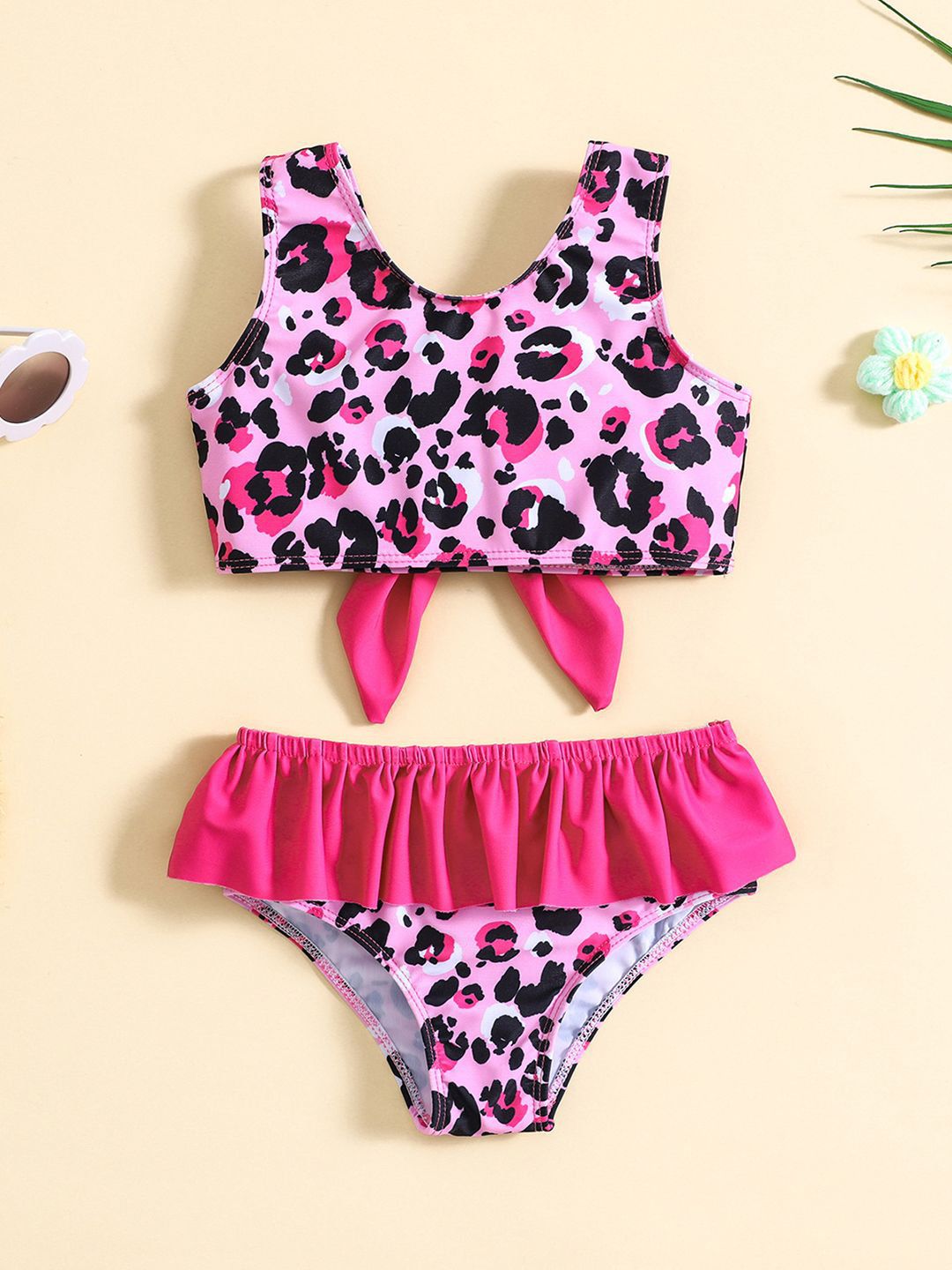 YK Girls Girls Abstract Printed Top & Briefs Swim Set