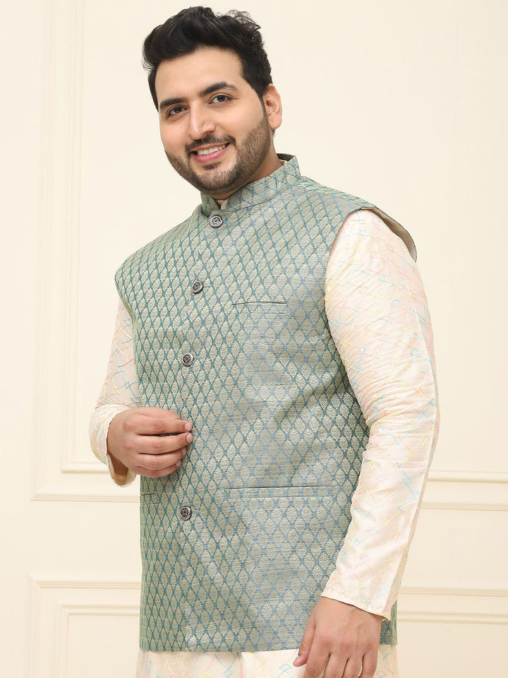 SOJANYA PLUS Lelaki Plus Size Printed Mandarin Collar Nehru Jaket