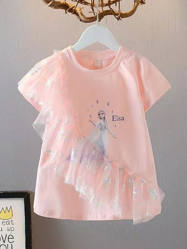 YK Girls Dyed V-Neck Raw Edge T-shirt