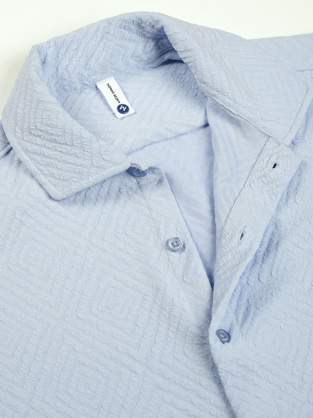Thomas Scott Men Classic Spread Collar Micro Ditsy Printed Oversized Casual Shirt