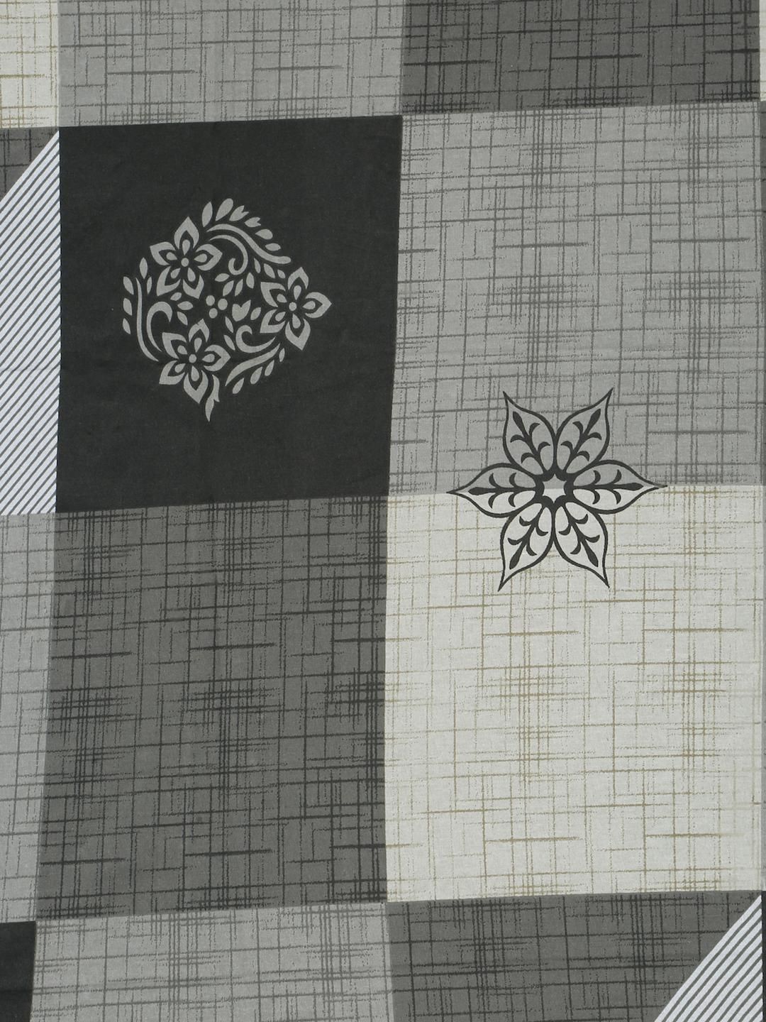 KLOTTHE Grey & Black Print King Bedsheet with 2 Pillow Covers