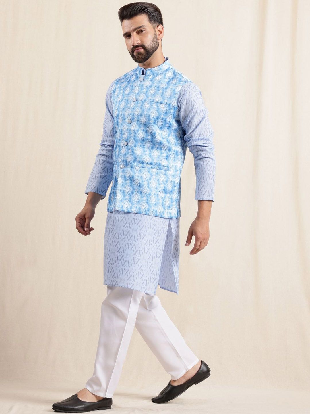 Anouk Men Geometric Printed Kurta with Pyjamas & Nehru Jacket
