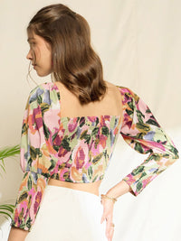 Berrylush Women Print Sweetheart Neck Puff Sleeve Crop Top