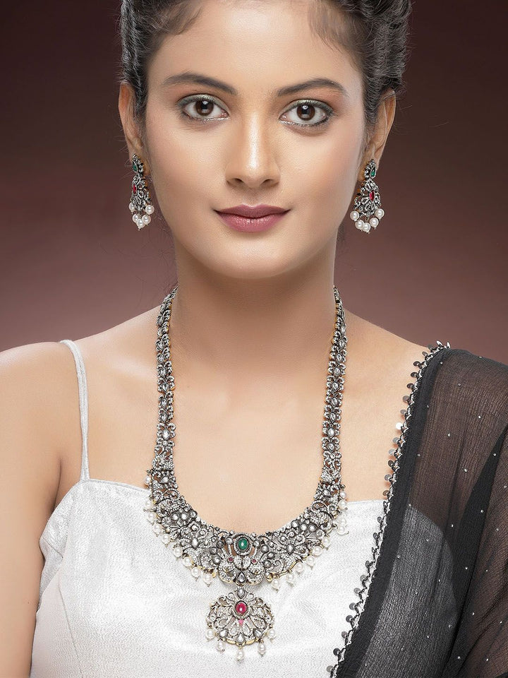 KARATCART Gold-Plated Artificial Stones-Studded & Beaded Temple Jewellery Set