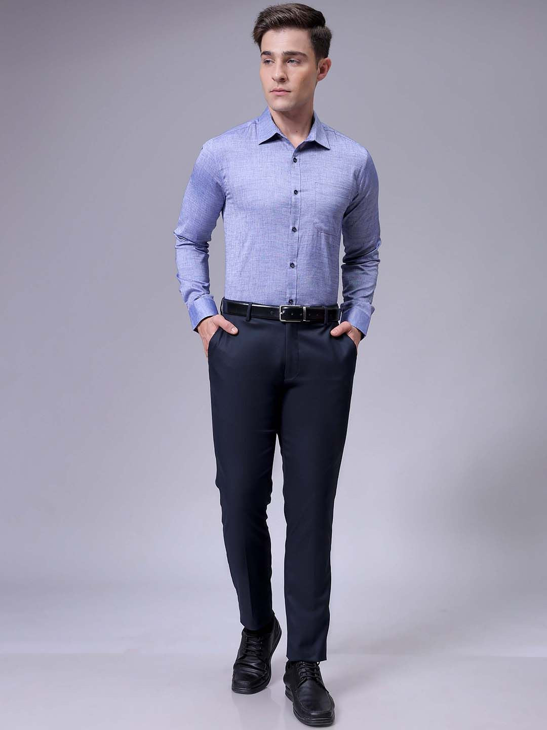 The Indian Garage Co. X Luxe Men Slim Fit Cutaway Collar Textured Cotton Formal Shirt