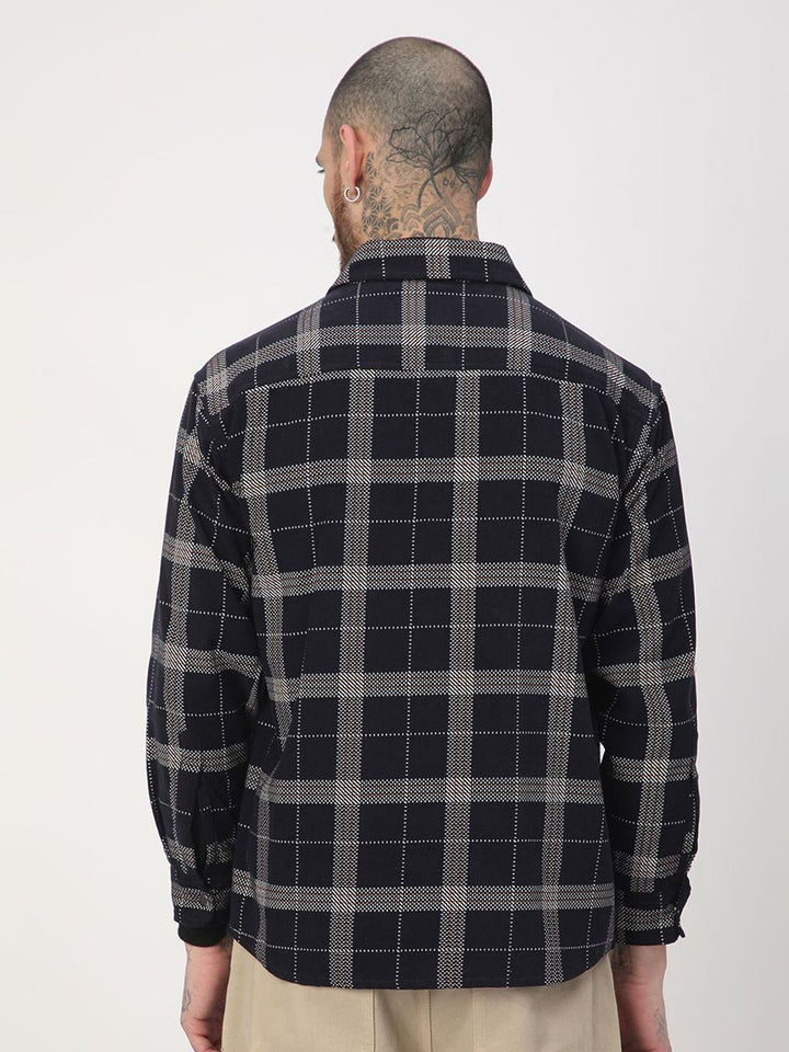 VASTRADO Men Elan Navy Dot Checks Double Flap Pocket Cotton Corduroy Overshirt