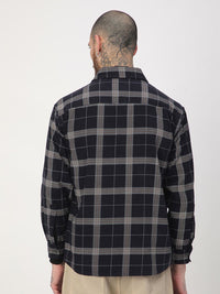 VASTRADO Men Elan Navy Dot Checks Double Flap Pocket Cotton Corduroy Overshirt