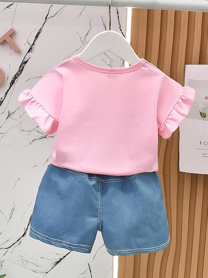 YK Girls Embroidered Round Neck Top With Shorts