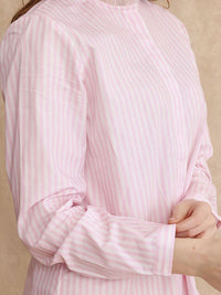 RAREISM Women Comfort Mandarin Collar Vertical Striped Cotton Casual Shirt