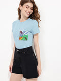 DressBerry Icy Blue Nature Inspired Printed T-shirt