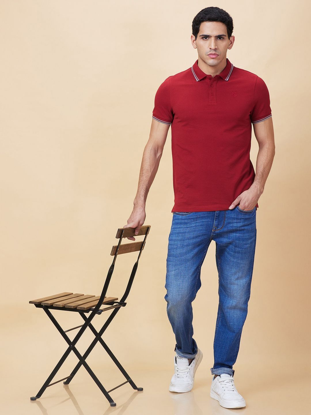 Being Human Men Solid Polo Collar Cotton T-shirt