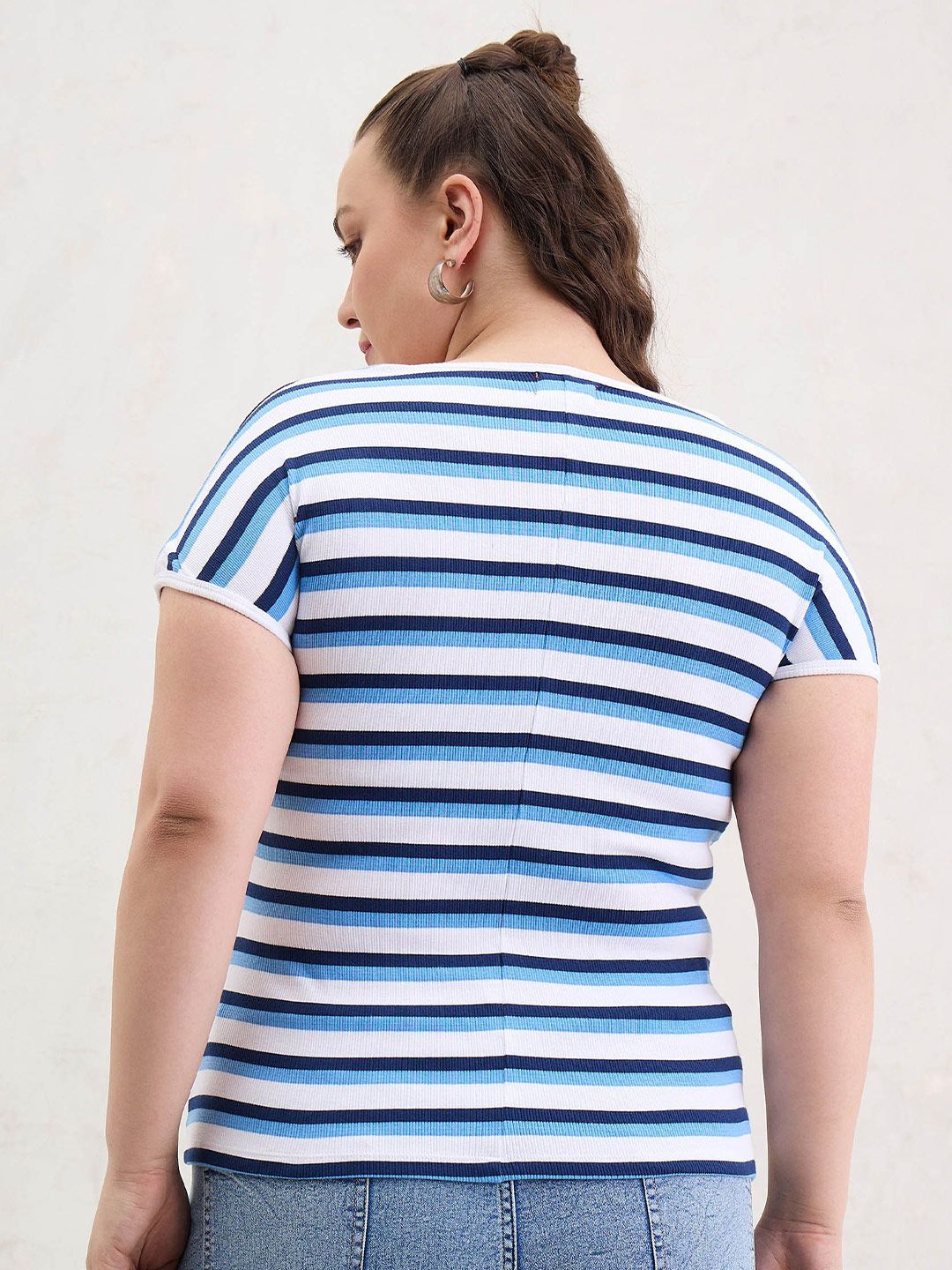 SASSAFRAS Women Curve Striped Cotton Fitted Top
